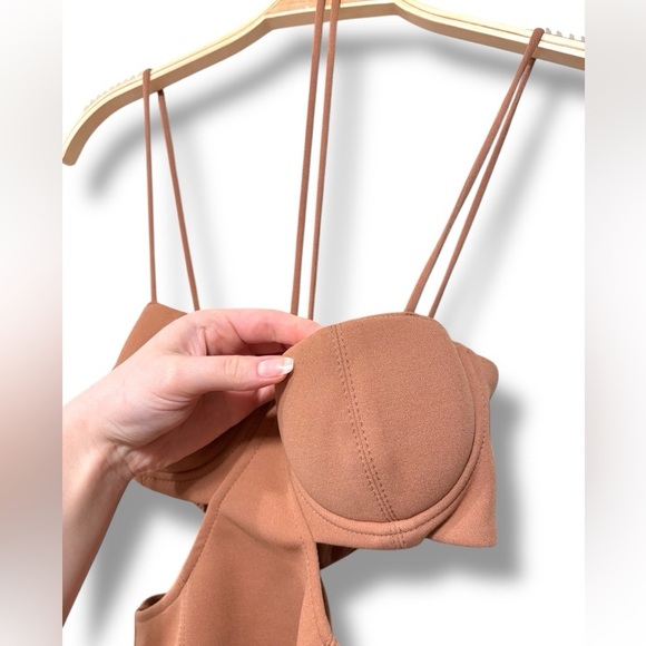MISHA Tokyo Strappy Cutout Party Minimalist Mini Dress in Praline Brown Size 2 - Picture 7 of 13